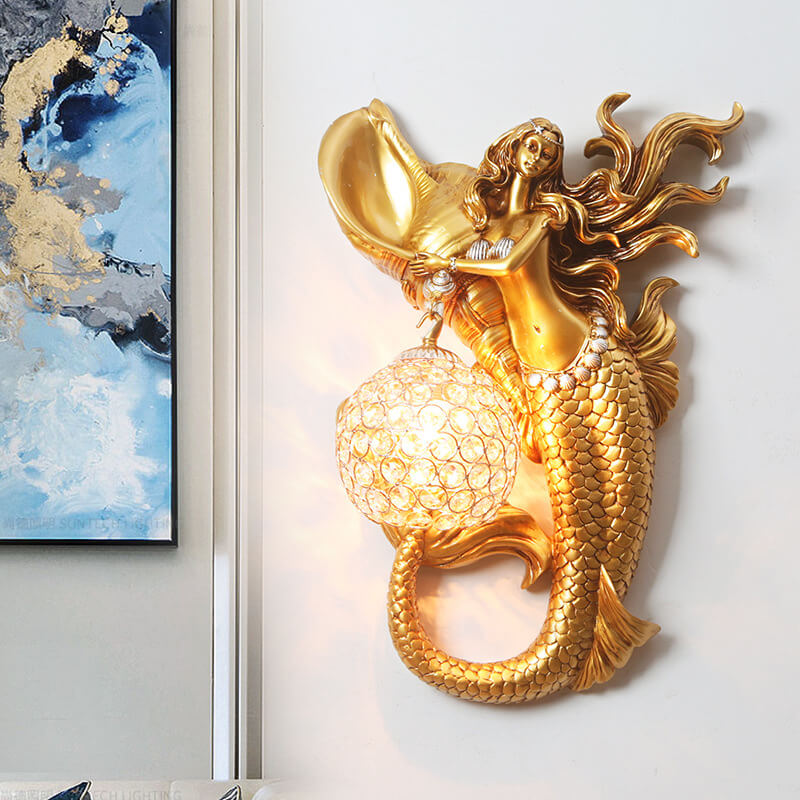 Modern Resin Mermaid Crystal Wall Sconce Lamp 1-Light