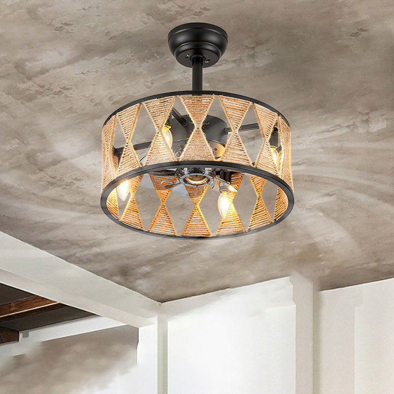 Industrial Twisted Rope Iron 4-Light Downrod Ceiling Fan Light Fixture