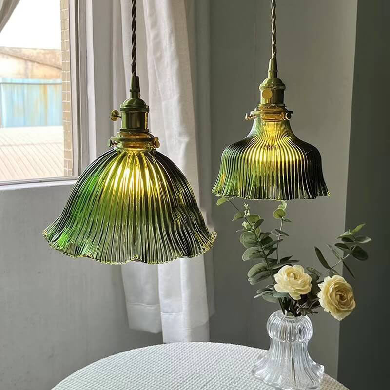 Nordic Minimalist Copper Glass Pendant Light - 1-Light Walnut Flower Design