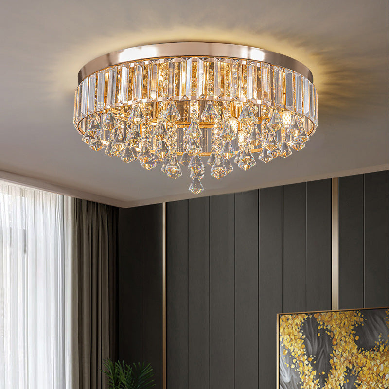 Modern Luxury Round Iron Crystal Beads Flush Mount Ceiling Light 6/9-Light Living Room Fixture