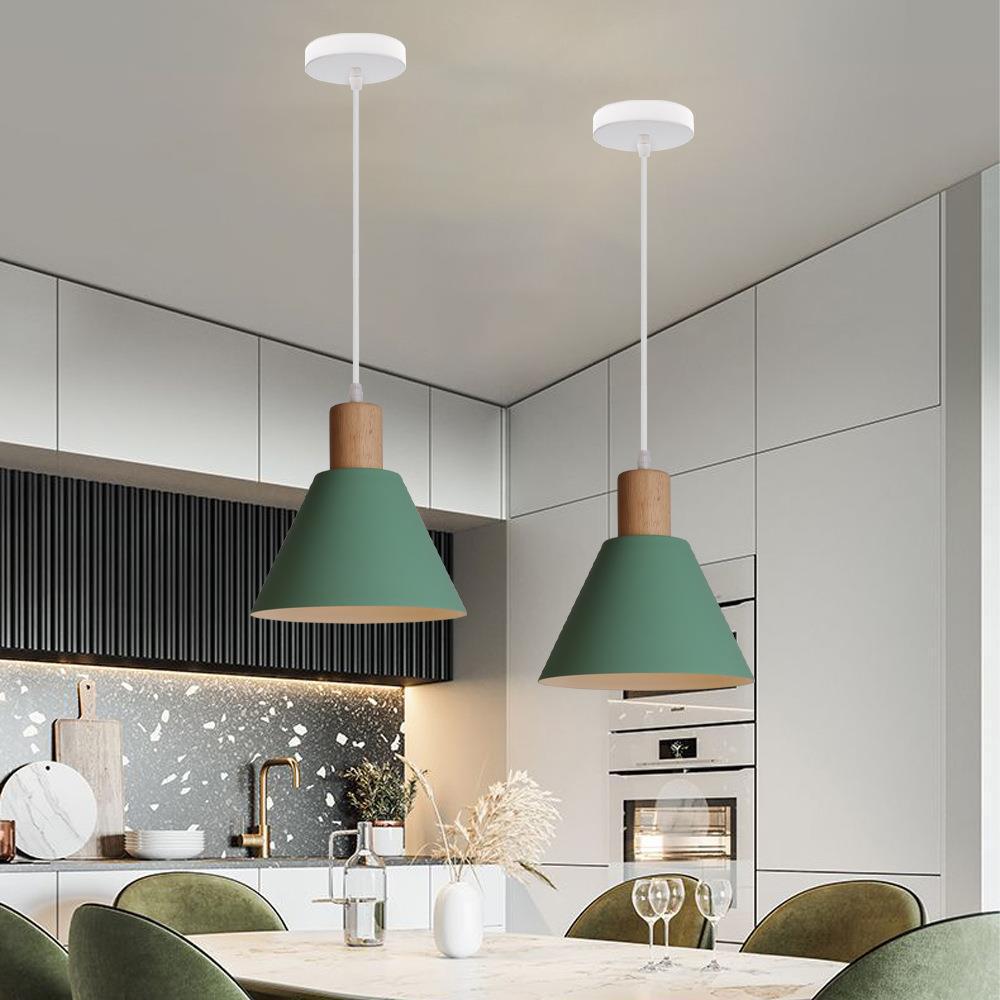 Vintage Iron Solid Wood Round Cone Pendant Light for Living Room