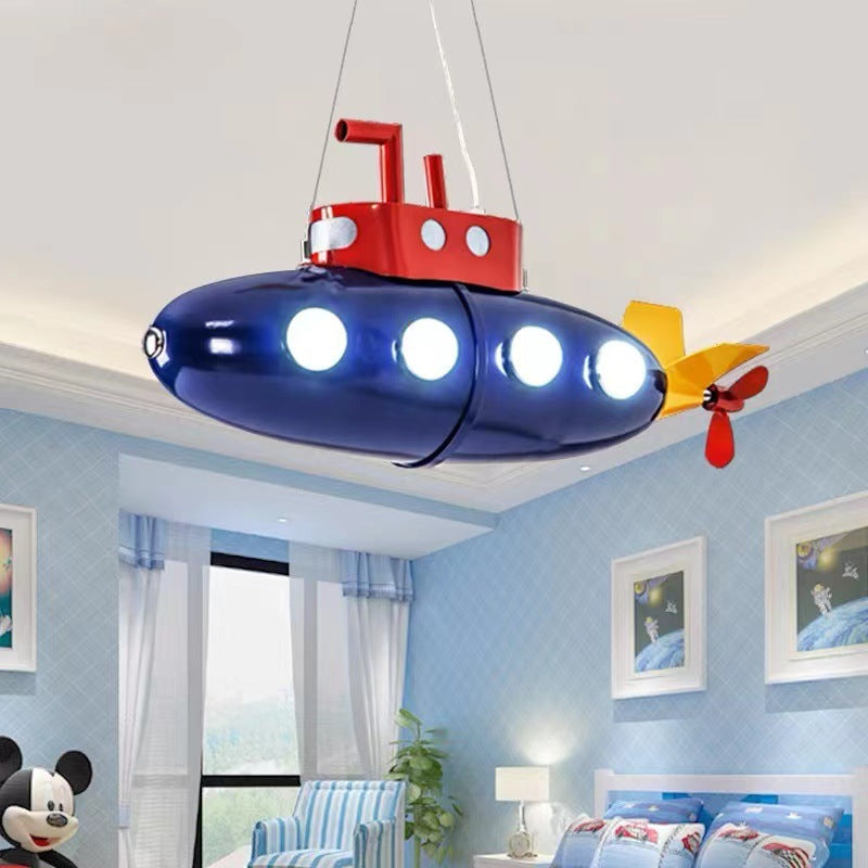 Contemporary Cartoon Submarine LED Chandelier for Kids' Bedroom