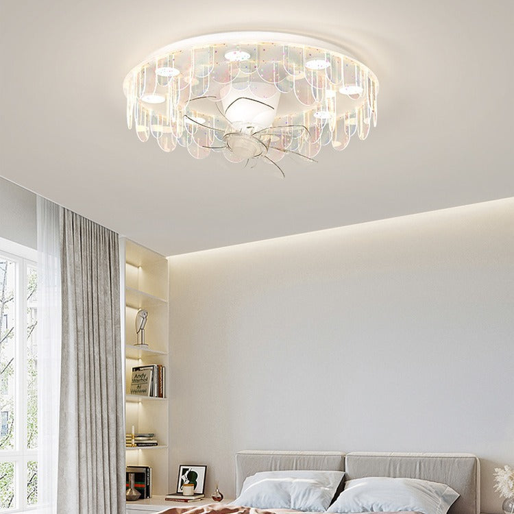 Contemporary Iron Acrylic LED Flush Mount Ceiling Fan Light for Living Room