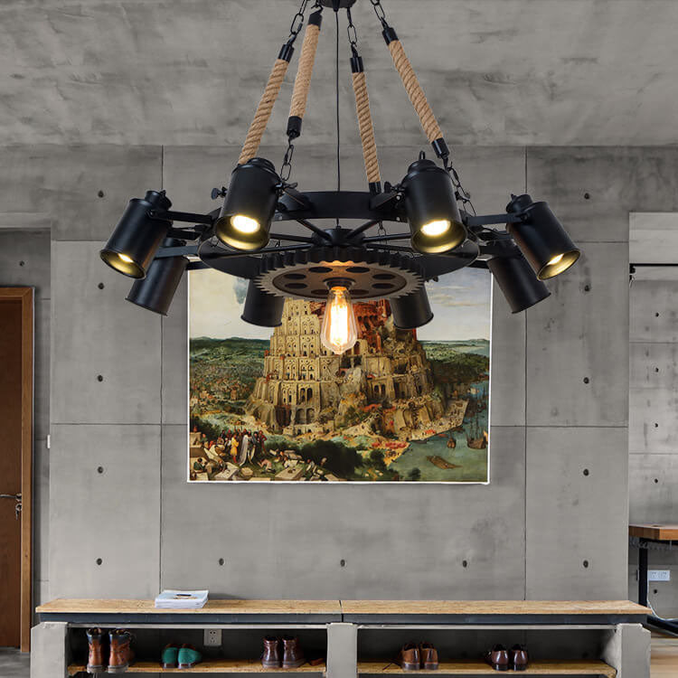 Contemporary Industrial Retro Wrought Iron Hemp Rope Chandelier - 7/9/11 Lights for Living Room