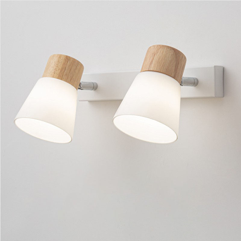 Modern Minimalist Horn Vanity Light Sconce - Rubber Wood & Iron Glass 1/2 Light Lamp