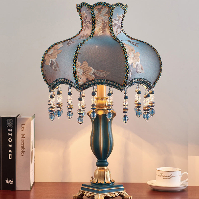 Traditional European Court Top Resin Fabric 1-Light Table Lamp for Bedroom, Elegant Indoor Lighting, Vintage Design Nightstand Lamp, Decorative Home Accent, Classical Style Lamp Shade, Bedside Table Lighting, Warm White Illumination, Luxury Bedroom Decor,