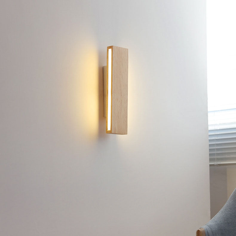Contemporary Nordic Log Rectangular LED Wall Sconce - Rotatable Solid Wood & Acrylic Lamp