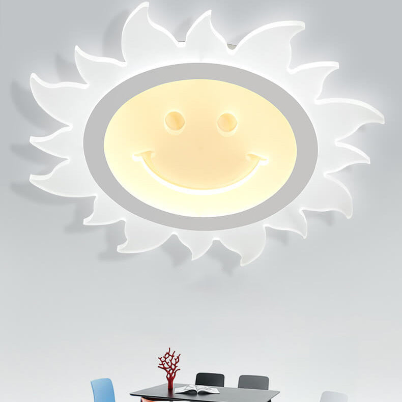 Creative Cartoon Smiley Sun LED Flush Mount Ceiling Light for Kids Room, Nursery, Playroom, Brighten Spaces, Fun Design, Energy-Efficient Lighting, Cute Sun Lamp, Decorative Ceiling Fixture, Childrens Room Decor, Unique Indoor Lighting Solutions