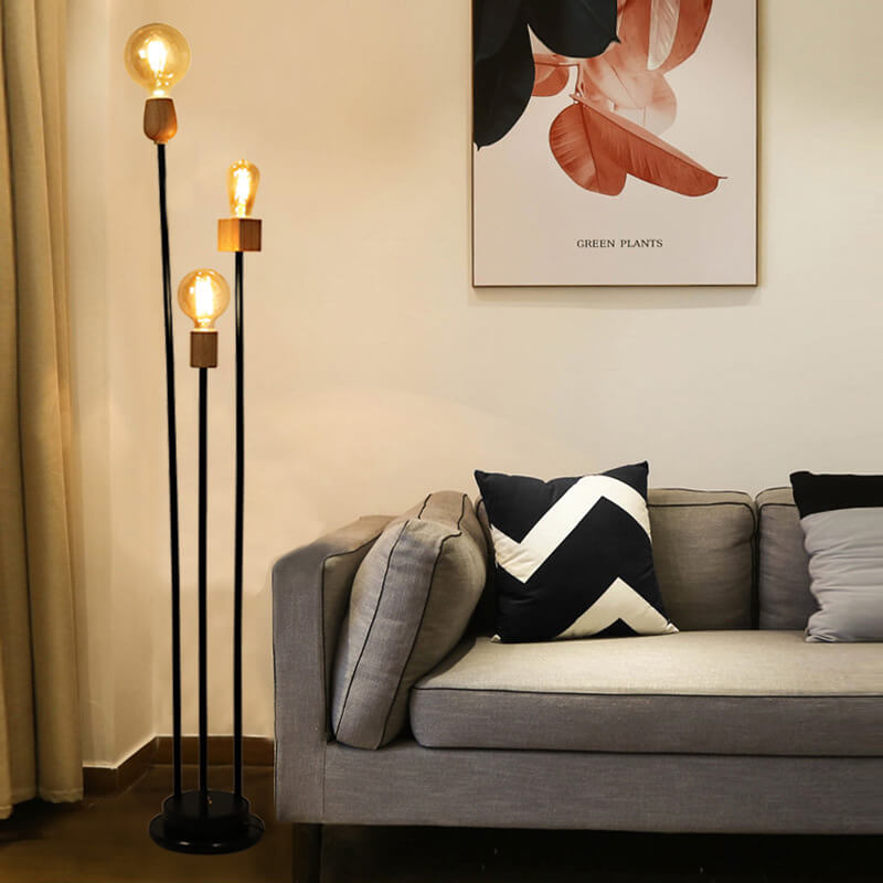 Industrial Retro Iron Frame Glass Ball 3-Light Floor Lamp