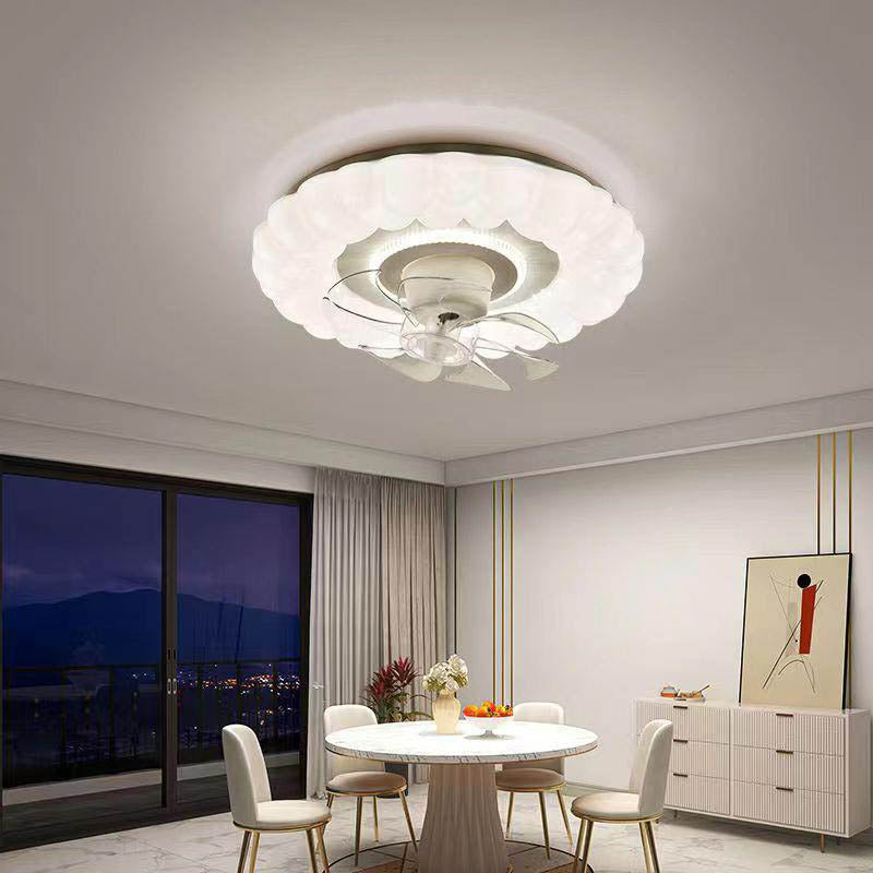 Modern Minimalist Round LED Flush Mount Ceiling Fan Light for Living Room