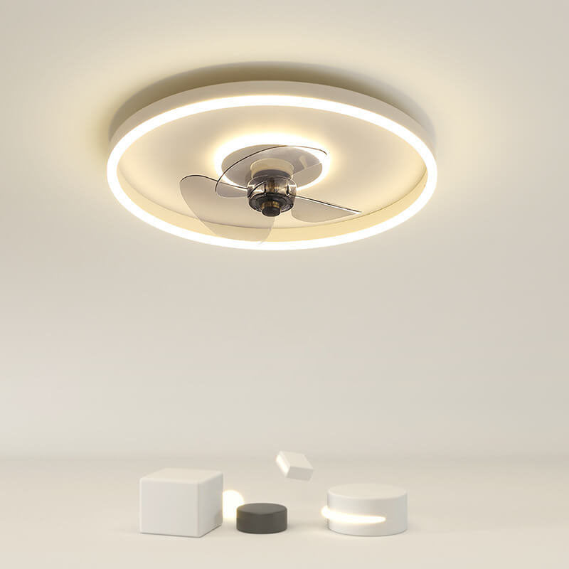 Contemporary Nordic Round LED Flush Mount Ceiling Fan Light for Living Room & Bedroom