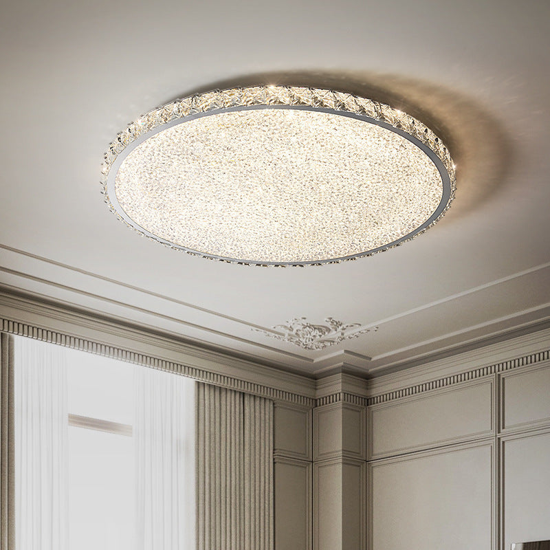 Modern Luxury LED Flush Mount Ceiling Light - Stainless Steel & Crystal Design for Living Room