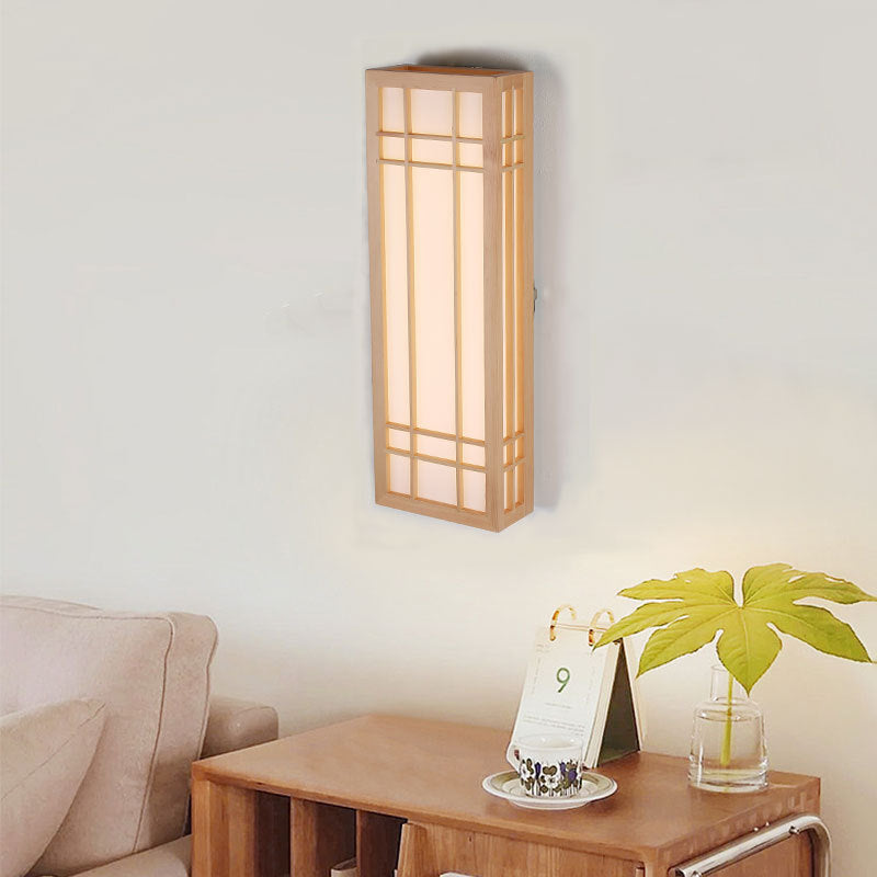 Traditional Japanese Solid Wood LED Wall Sconce for Bedroom