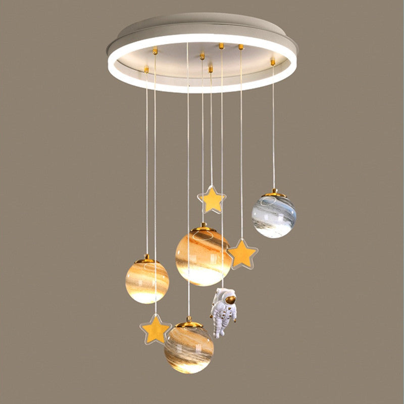 Contemporary Scandinavian Space Planet Acrylic Glass Round Shade LED Kids Flush Mount Ceiling Light for Bedroom, Kids Lighting, Scandinavian Design, Space Theme Decor, Modern Flush Mount Light, Acrylic Ceiling Fixture, LED Kids Room Light, Playroom Lighti