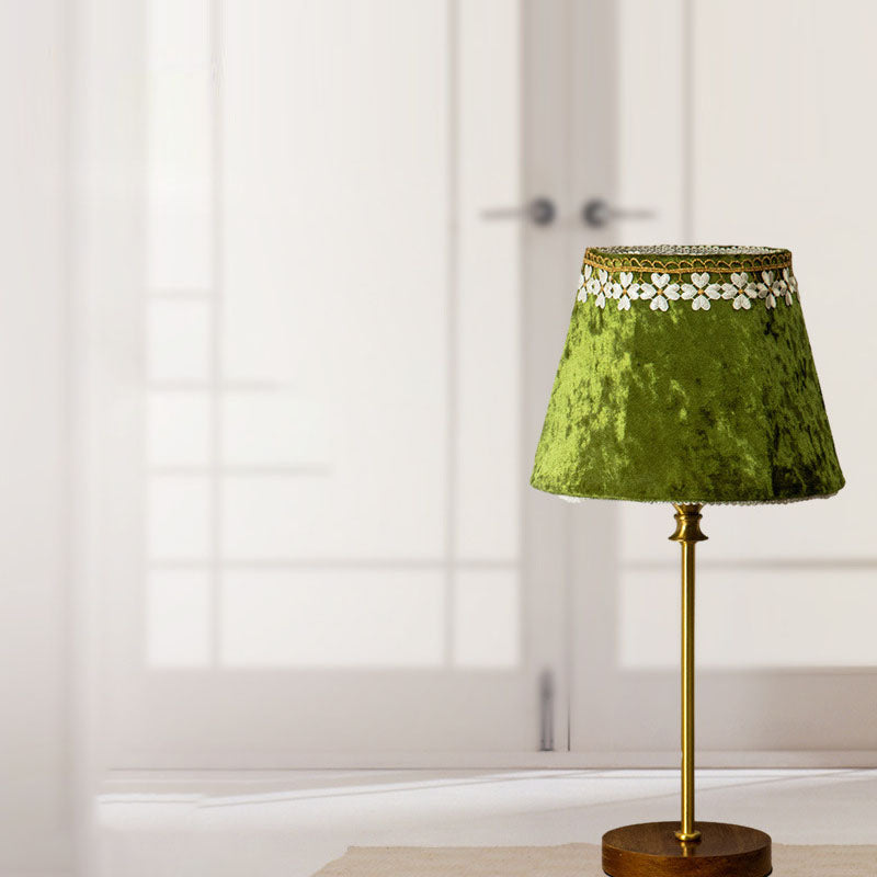 Traditional European Drum Velvet Copper Wood Table Lamp - 1-Light for Living Room

Elevate your living room decor with this stylish Traditional European Drum Table Lamp, featuring a luxurious velvet shade, elegant copper accents, and a sturdy wood base. P