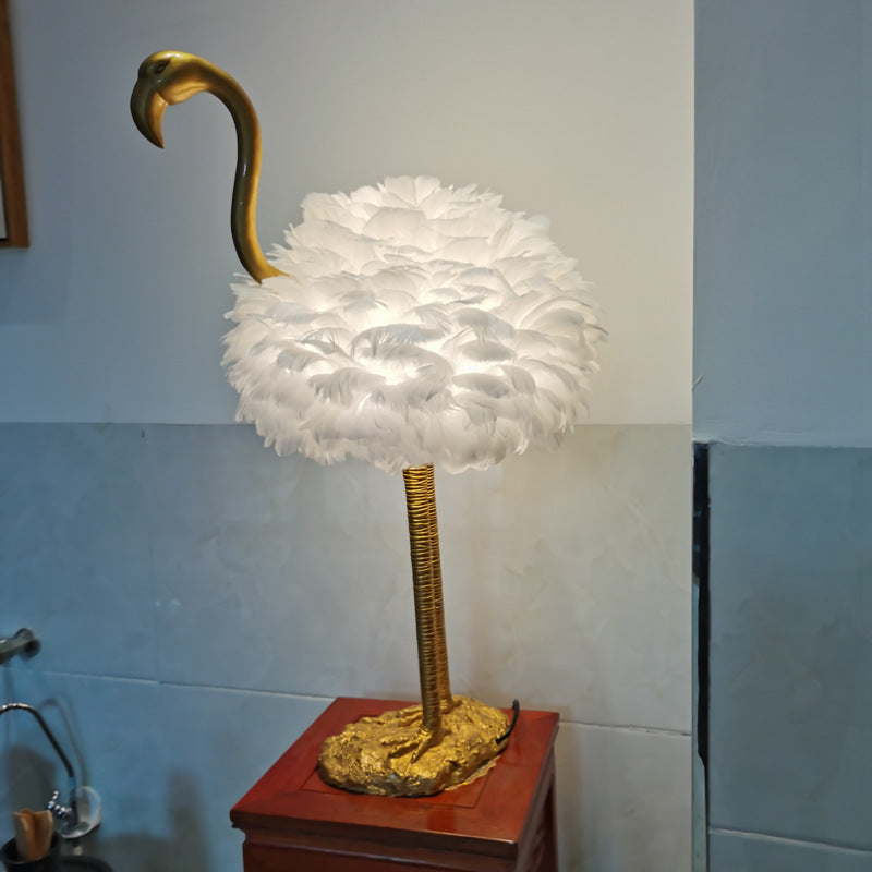 Contemporary Nordic Goose Feather Flamingo Table Lamp - 1-Light Bedside Elegance