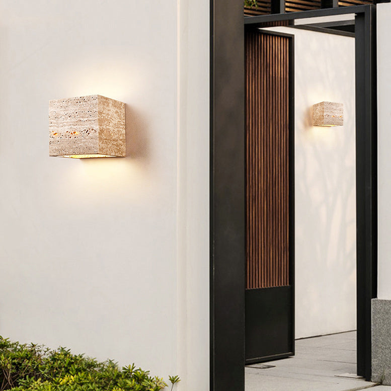 Traditional Japanese Waterproof Yellow Travertine LED Wall Sconce for Hallway