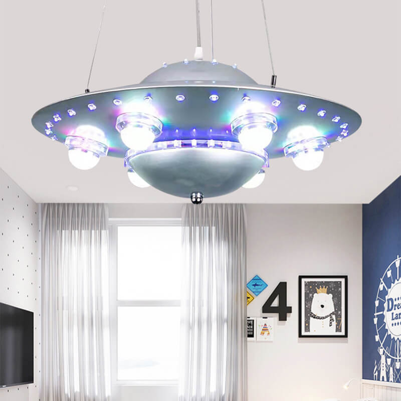 Contemporary Creative Kids Spaceship Iron Glass LED Chandelier for Bedroom Lighting, Unique Space-Themed Decor, Modern Children's Room Illumination, Fantasy LED Pendant Light for Playroom, Stylish Home Decor for Kids, Astronaut and Rocket Design Chandelie