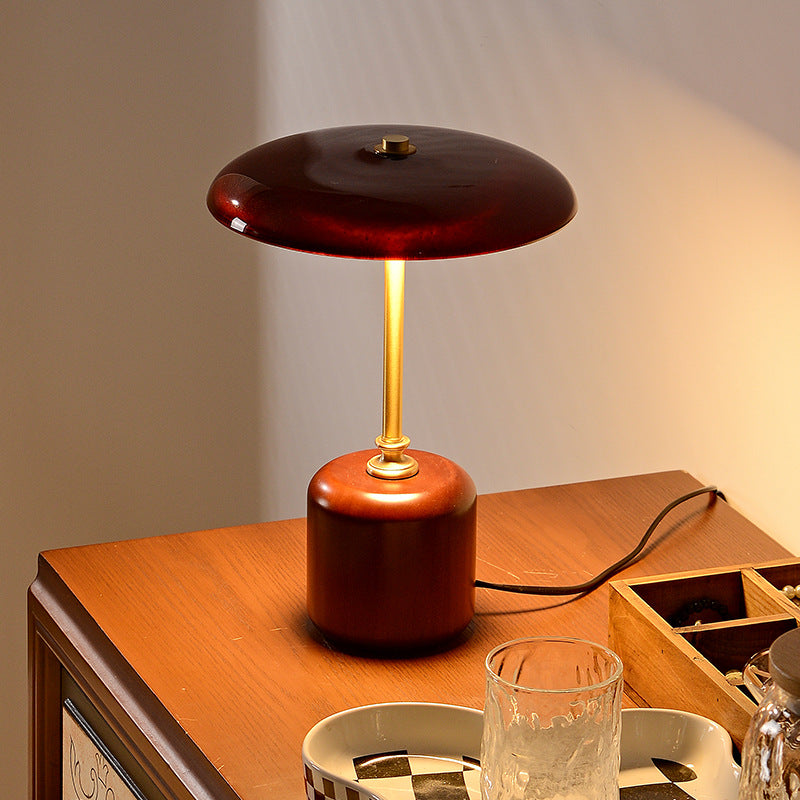 Contemporary Retro Brass Wood Glass Round Cylinder LED Table Lamp for Bedside, Modern Nightstand Lighting, Stylish Home Decor, Energy-Efficient Lighting, Unique Accent Lamp, Vintage-Inspired Table Light, Trendy Bedroom Accessories, Mid-Century Design, Ide