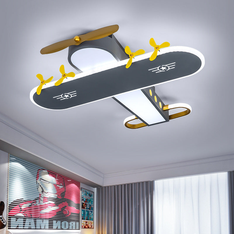 Contemporary Creative Kids Airplane Iron LED Flush Mount Ceiling Light for Bedroom, Unique Children's Room Lighting, Airplane Decor for Kids, Modern Flush Mount Light Fixture, Ceiling Light for Playroom, Airplane Themed Kids Light, Safe LED Ceiling Light