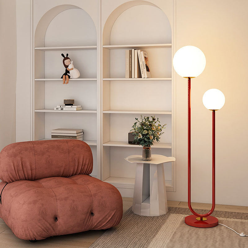Modern Minimalist 2-Light Round Ball Iron Glass Floor Lamp for Bedroom