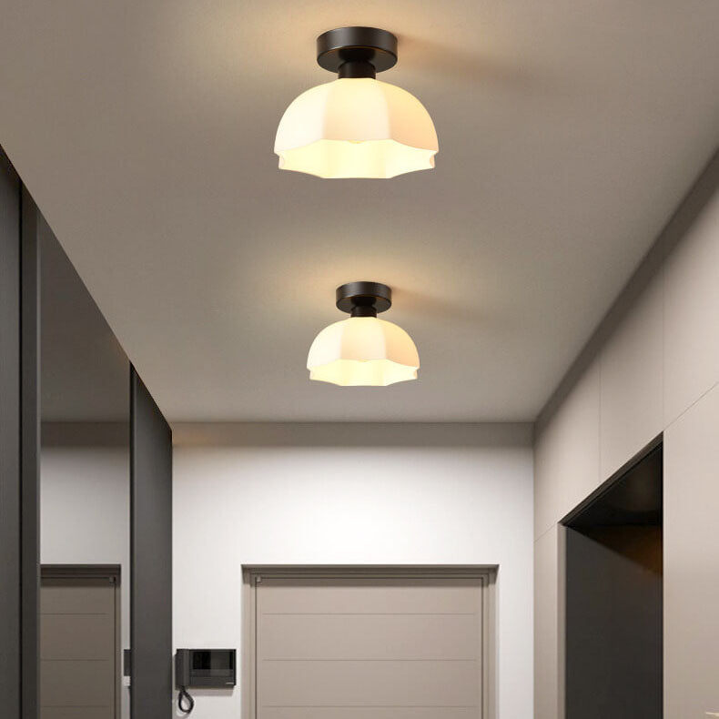 Scandinavian Modern Iron Glass Ceramic Flower Diamond Semi-Flush Mount Light