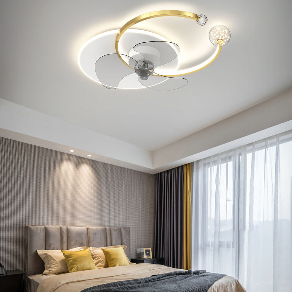 Luxury Double Ring LED Flush Mount Ceiling Fan Light Combination