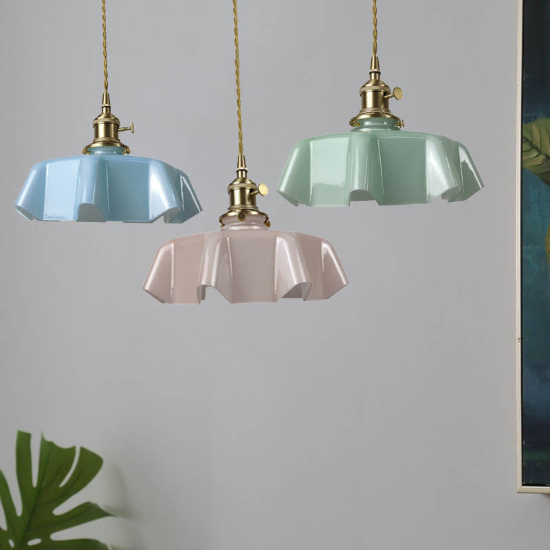 Traditional Japanese Cream Petal Glass Iron Pendant Light for Dining Room