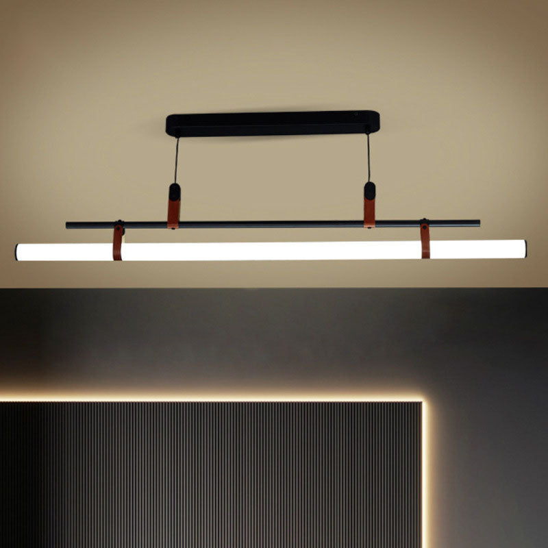 Modern Minimalist LED Island Light Chandelier - Iron, Acrylic & Faux Leather for Living & Dining Rooms