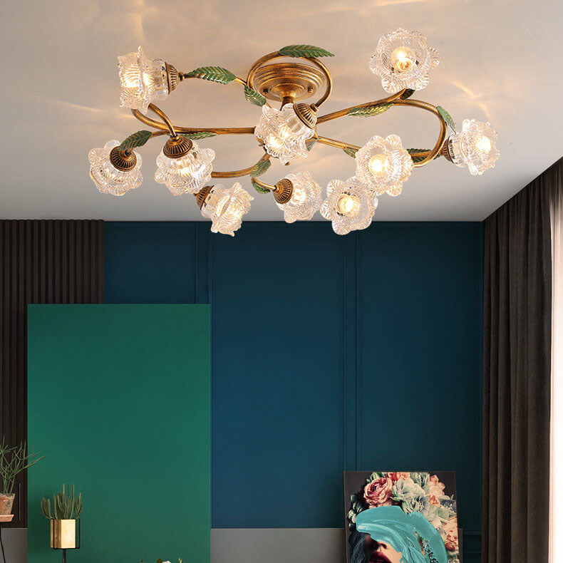Modern Idyllic Iron Flower Branch Semi-Flush Mount Lighting - 6/8/10 Light