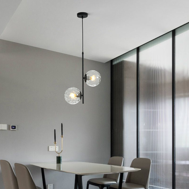 Modern Minimalist Iron Glass Round Ball Branch Chandelier 2-Light Living Room