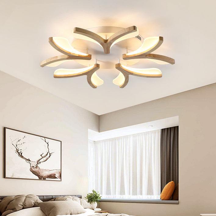 Contemporary Scandinavian Branch Flower Semi-Flush Mount Ceiling Light - Wood Iron Acrylic LED for Living Room