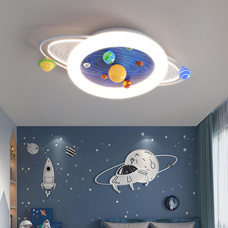 Modern Minimalist Children's Round Planet Iron Resin Acrylic LED Flush Mount Ceiling Light for Bedroom, Nursery Lighting, Kids Room Decor, Space-Themed Fixture, Energy-Efficient LED, Stylish Home Lighting, Contemporary Ceiling Light, Safe For Kids, Adjust