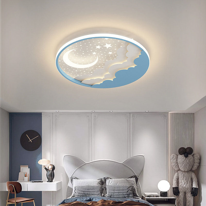 Contemporary Cartoon Stars Moon Acrylic LED Kids Flush Mount Ceiling Light for Living Room, Nursery, Bedroom, Playroom, Childrens Lighting, Modern Kids Room Decor, Energy Efficient Bright Ceiling Fixture