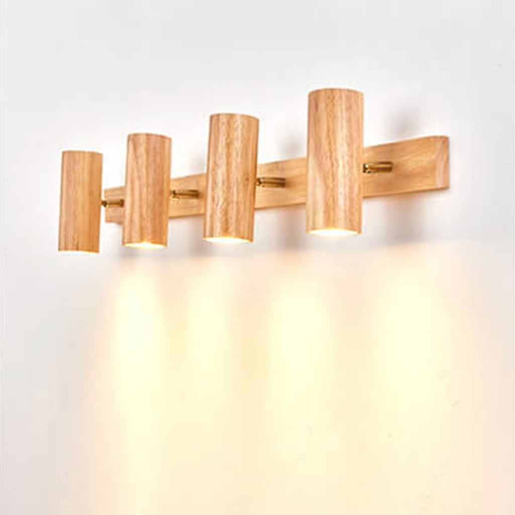 Modern Minimalist Wood Track Spotlight Wall Sconce Lamp - 1/2/3 Light Options
