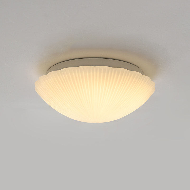 Modern Minimalist Cream Shell Glass LED Flush Mount Light for Living Room & Bedroom