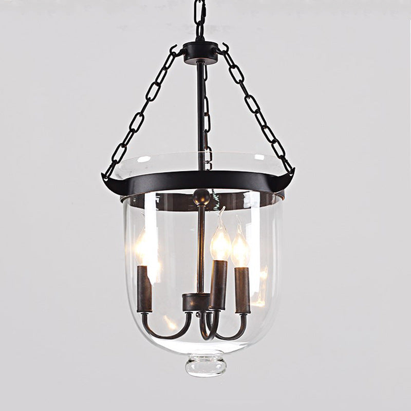 Rustic Round Glass Bucket Iron Candelabra 3-Light Chandelier for Living Room