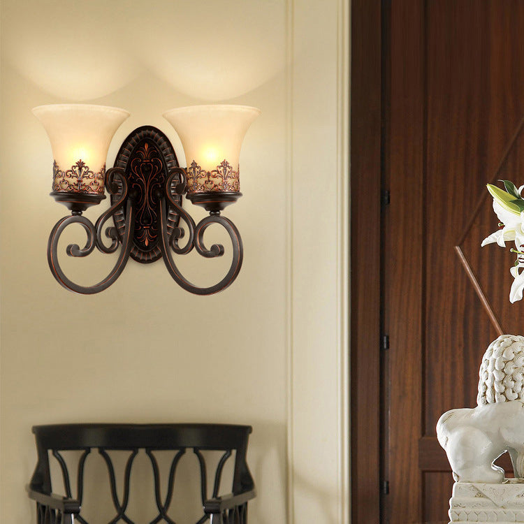Vintage Round Glass Iron Wall Sconce Lamp - 1/2 Light Bedroom Fixture