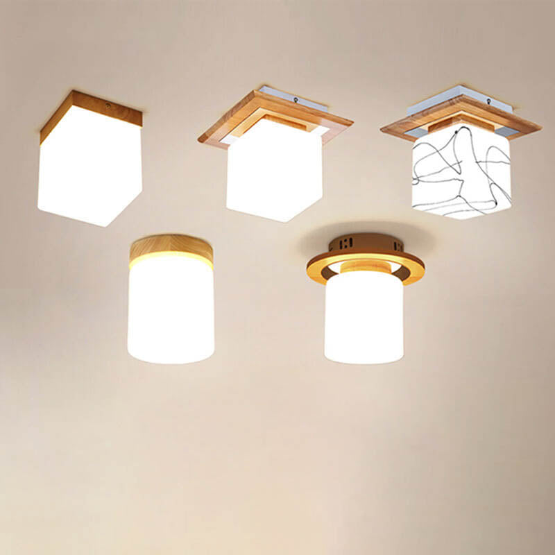 Modern Nordic Minimalist Wood Circular Square Semi-Flush Mount Ceiling Light