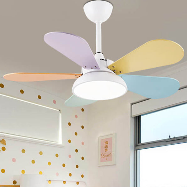 Colorful Round Fan Leaf Kids Downrods Ceiling Light