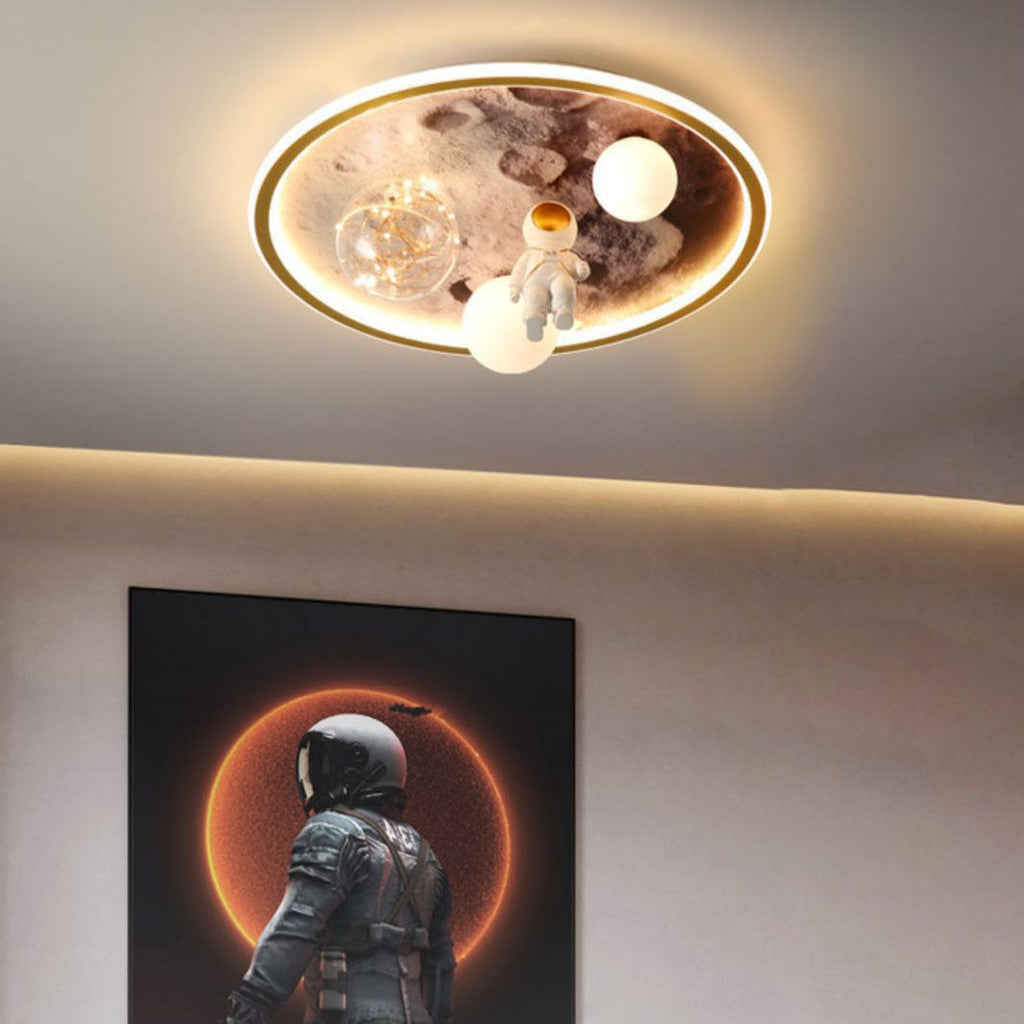 Children's Cartoon Astronaut Moon Acrylic LED Flush Mount Ceiling Light for Kids Room, Space Theme Bedroom Lighting, Cute Astronaut Design, Kids Night Light, Durable & Energy Efficient Ceiling Fixture, Ideal for Nursery & Playroom Decor