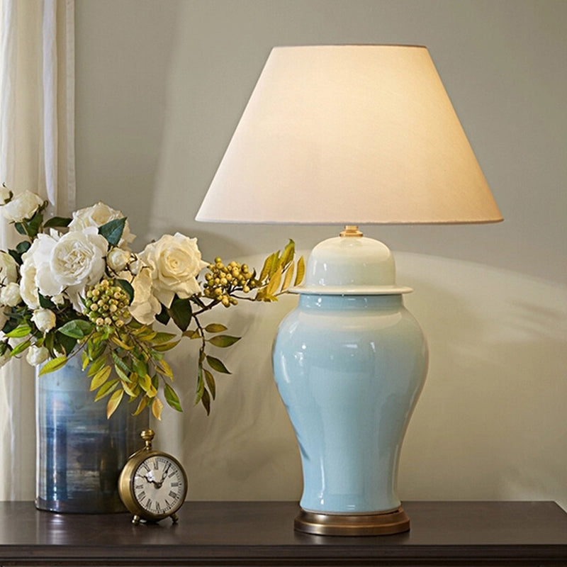Traditional Rustic Ceramic Fabric Conic Vase 1-Light Table Lamp for Study Bedroom Home Decor Modern Rustic Lighting Elegant Desk Lamp Unique Accent Lamp Decorative Illumination Farmhouse Style Ceramic Table Lamp Cozy Living Room Lighting Soft Fabric Shade
