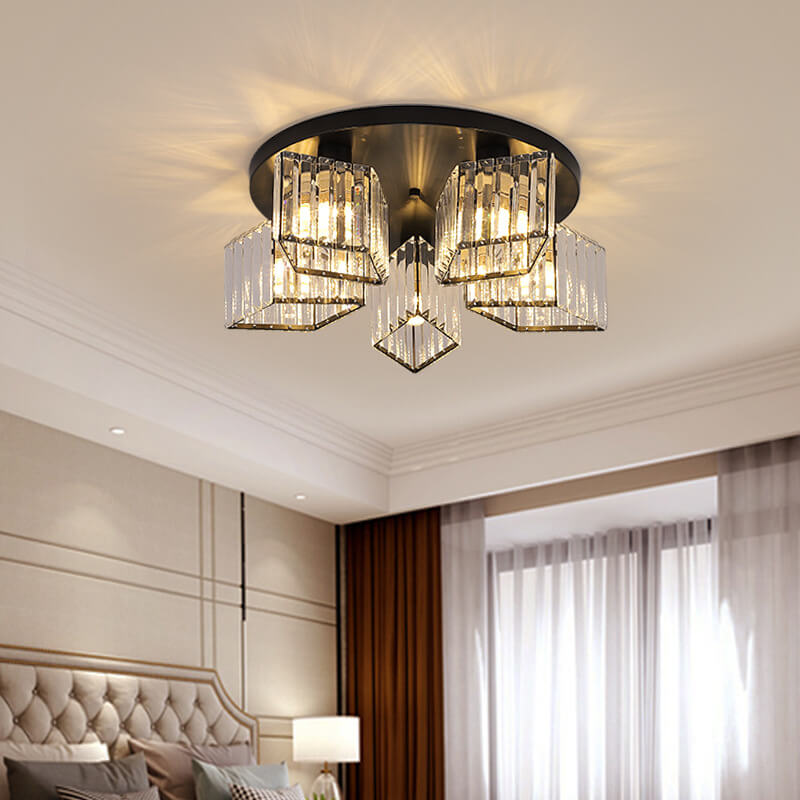 Modern Luxury Diamond Shaped Iron Crystal Semi-Flush Mount Ceiling Light - 3/4/5/6 Light Fixture