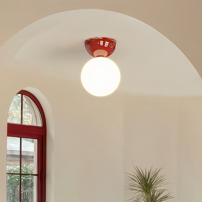 Scandinavian Iron & Glass Semi-Flush Mount Ceiling Light - 1-Light Spherical Shade for Hallway