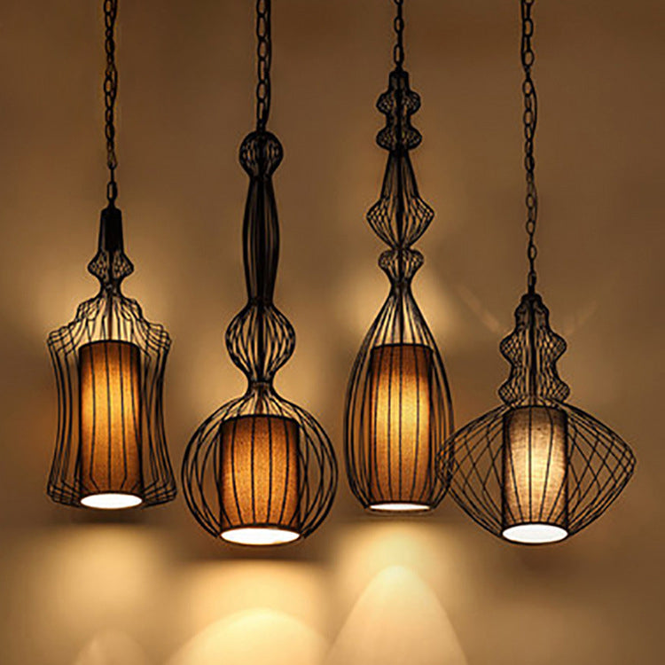 Contemporary Industrial Cage Iron Pendant Light for Living Room