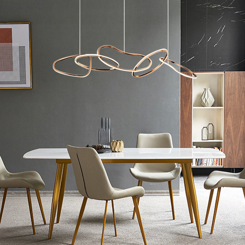 Contemporary Nordic Stainless Steel Round Toroidal LED Chandelier for Dining Room