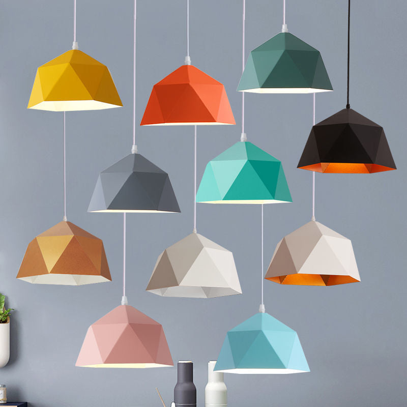 Modern Geometric Macaroon Iron Pendant Light 1-Light Lozenge Design