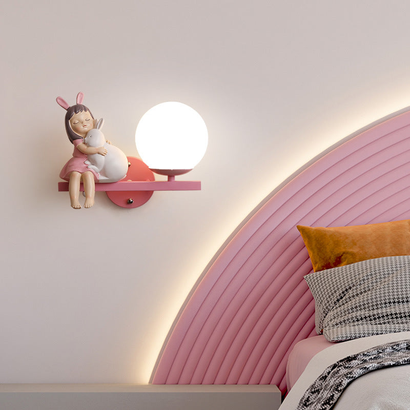 Contemporary Girls Unicorn Orb Resin Iron Glass 1-Light Wall Sconce Lamp for Bedroom Home Decor Fantasy Lighting, Kids Room Unicorn Decor, Unique Wall Light Fixture, Playful Nursery Illumination, Magical Bedroom Accessories