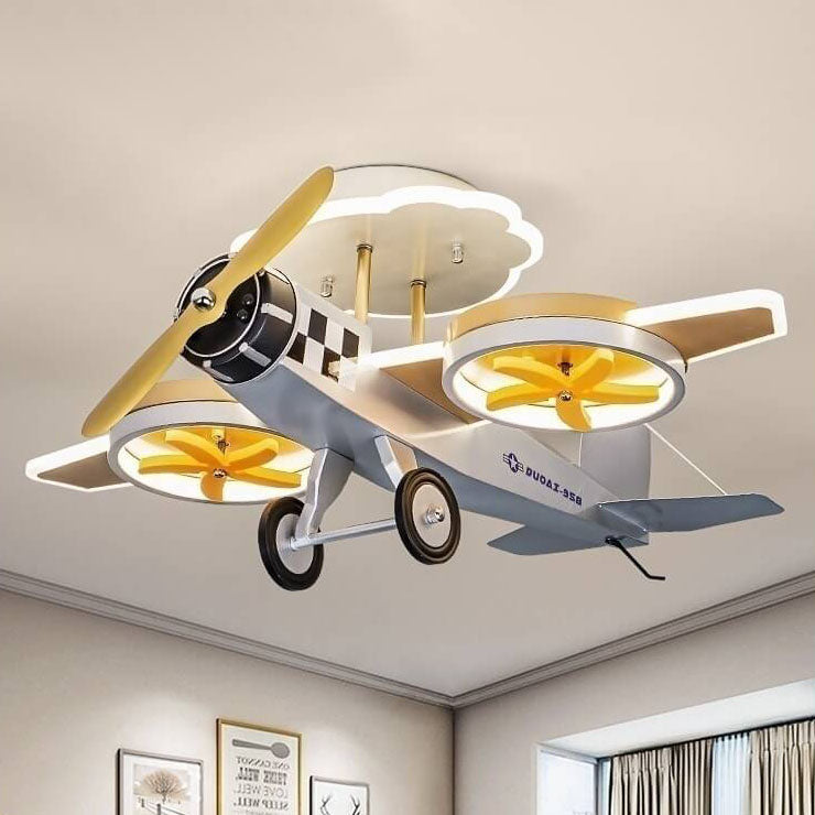 Creative Cartoon Airplane LED Ceiling Light for Kids Room, Semi-Flush Mount Acrylic Fixture, Unique Nursery Decor