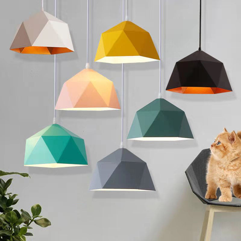 Modern Geometric Macaroon Iron Pendant Light 1-Light Lozenge Design